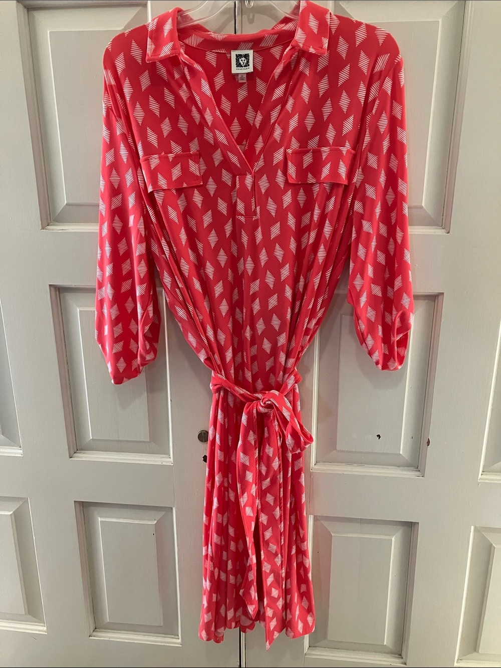 Anne Klein Coral Pink Printed Midi Shirt Dress
